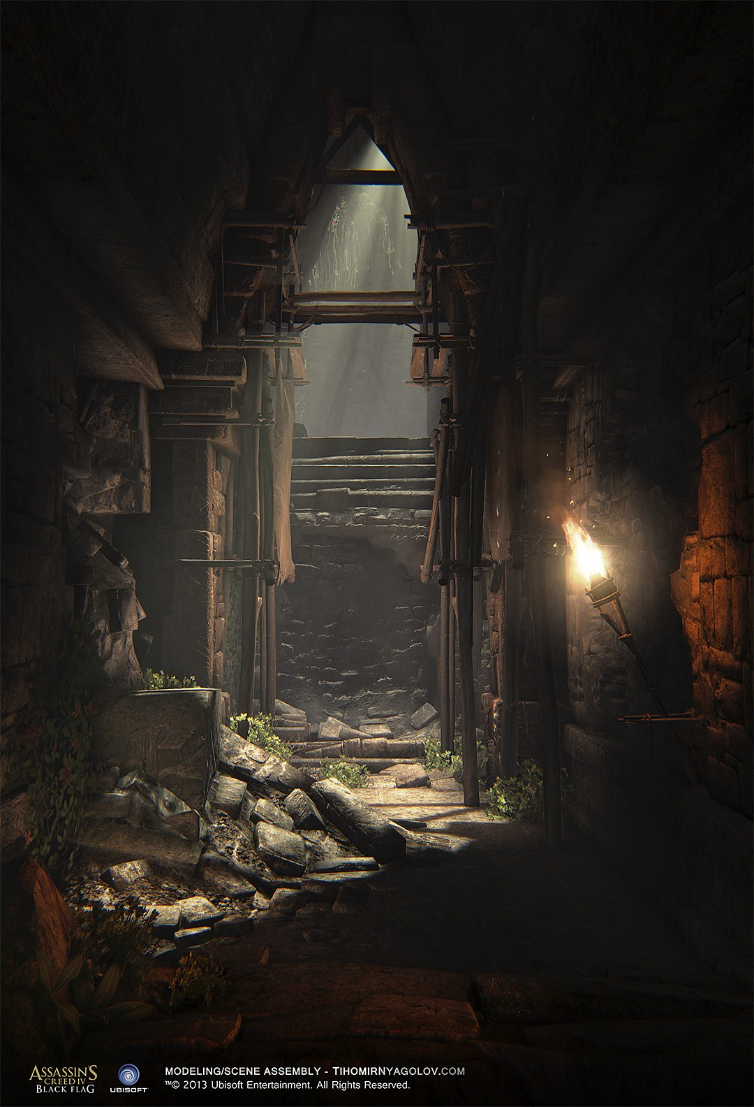 Mayan corridor and scaffolding with original artist credits