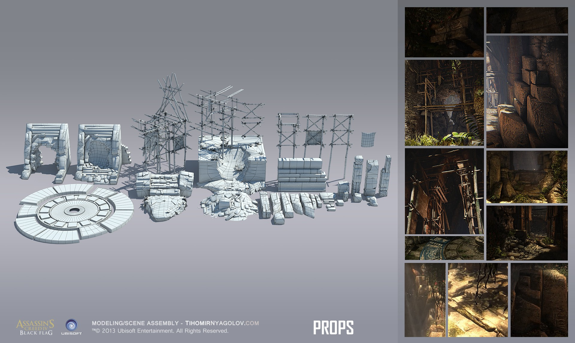 Mayan environment props and production breakdown with original artist credits