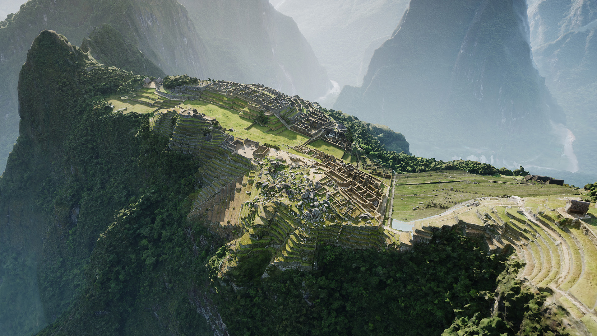 Machu Picchu ruins surrounded by mountains