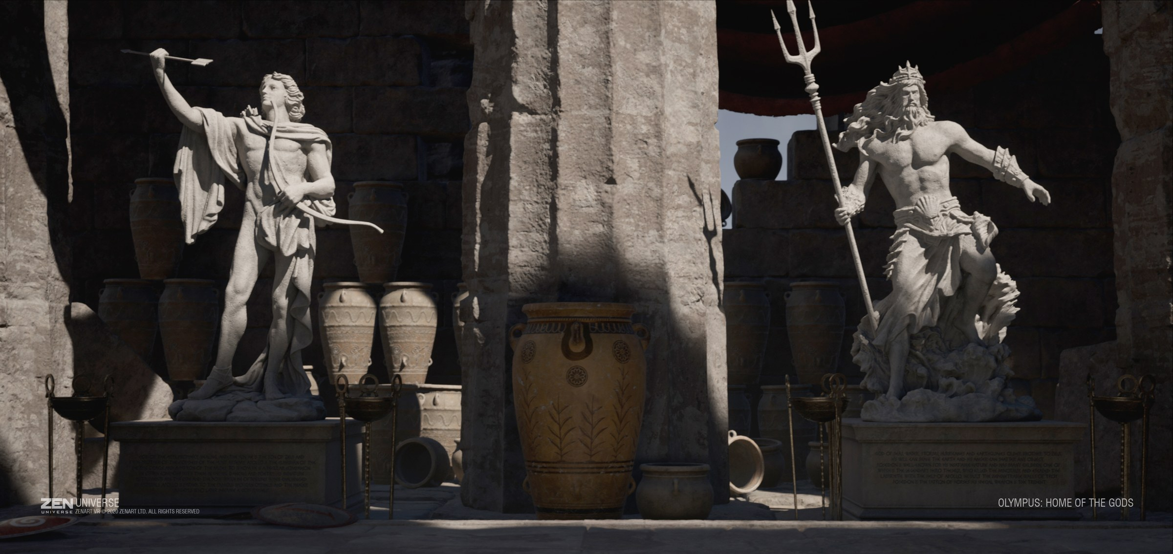 Zen Universe statues and temple architecture